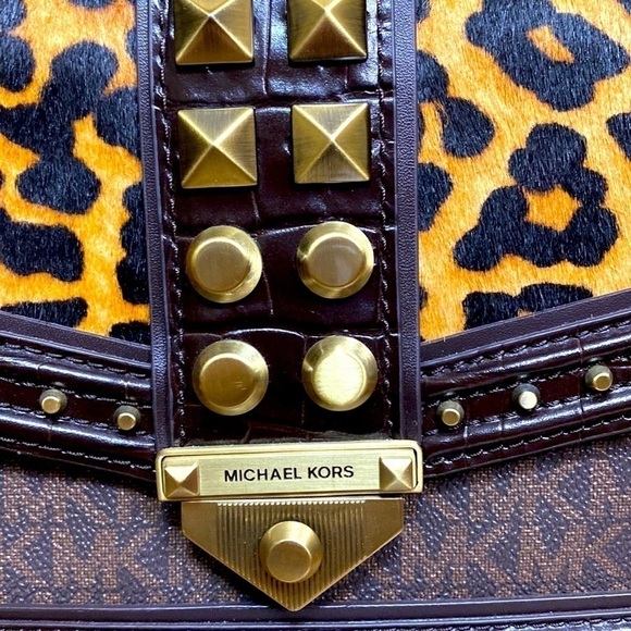 Michael Kors Soho Leopard Large Chain Studded Shoulder Bag Quiet Luxury Mobwife - Picture 7 of 16